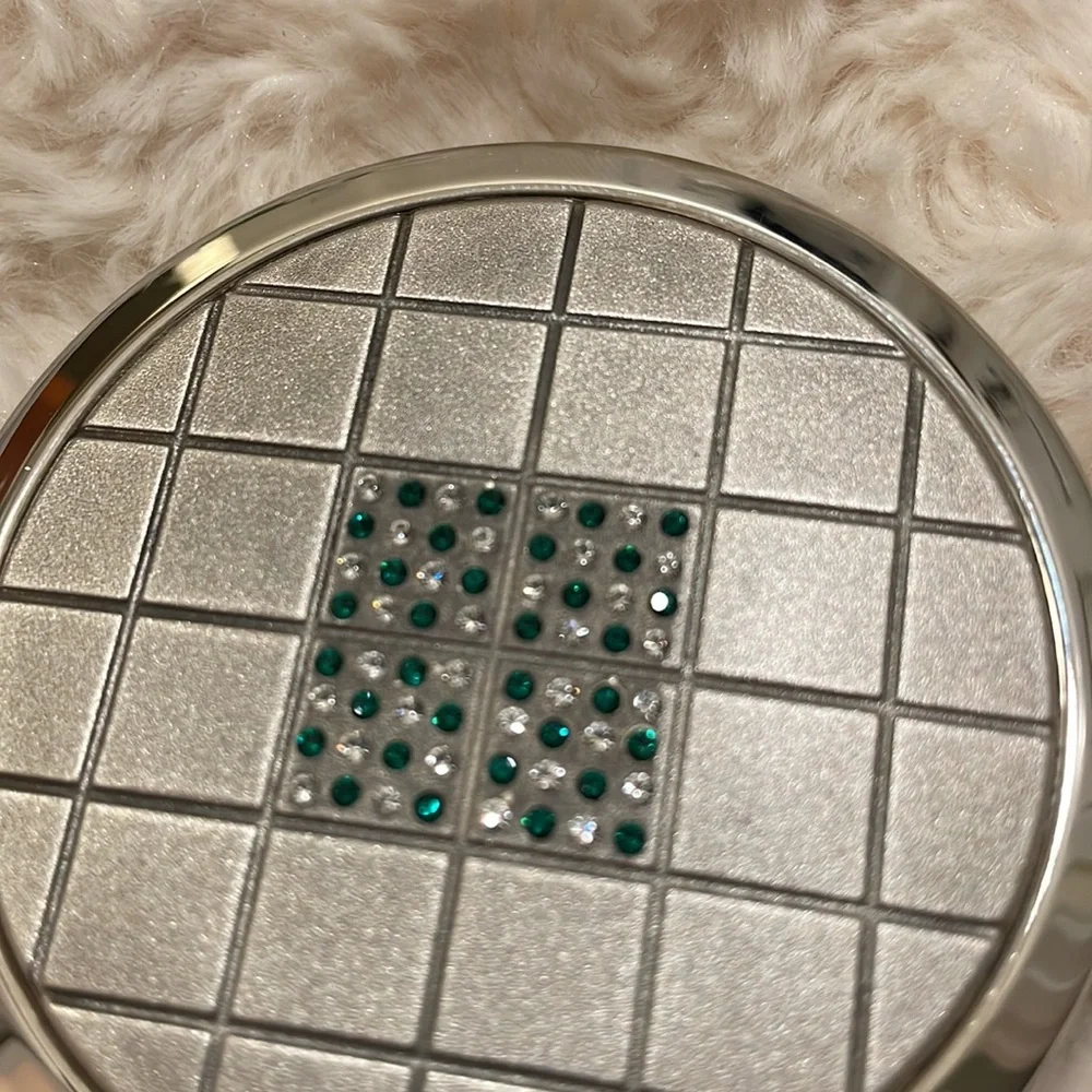 Silver and Swarovski Crystal Mirror Round Compact